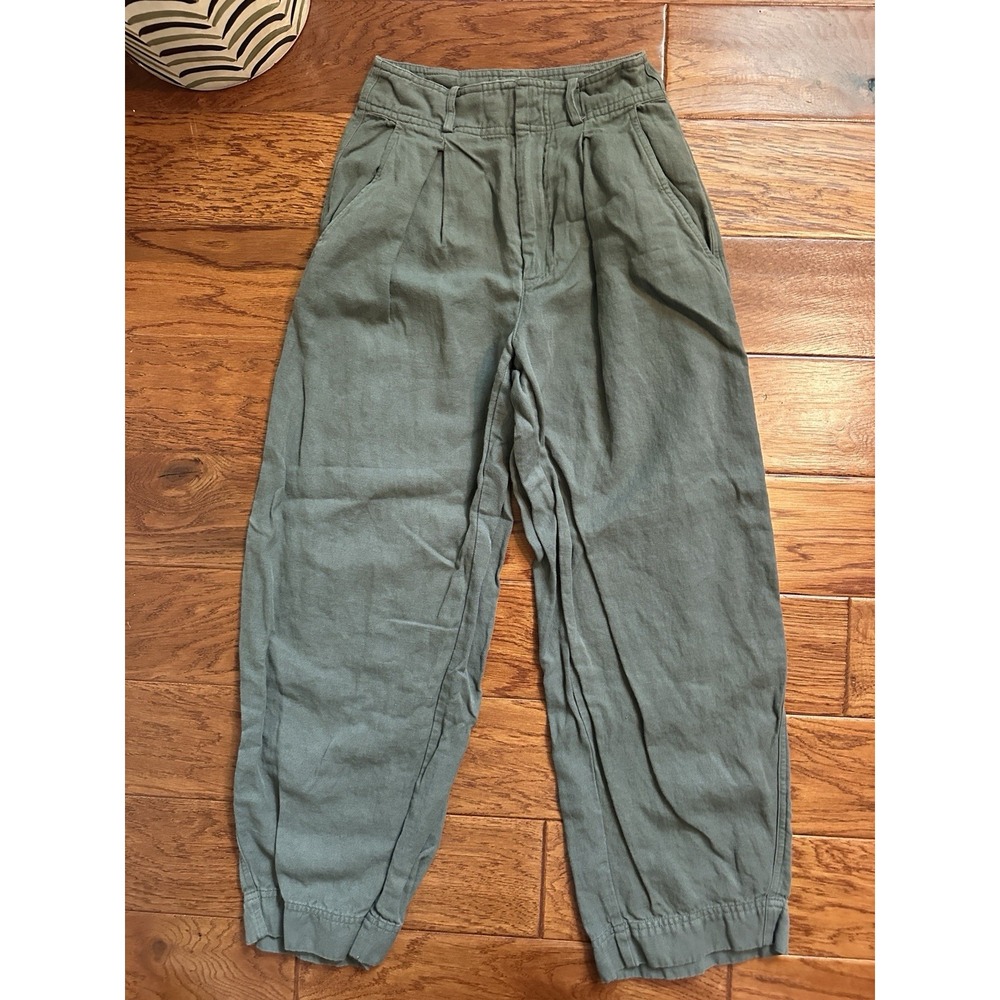 Apiece Apart Bari Crop Trousers 0 Thyme Green Linen Cotton Pleated Pants $325